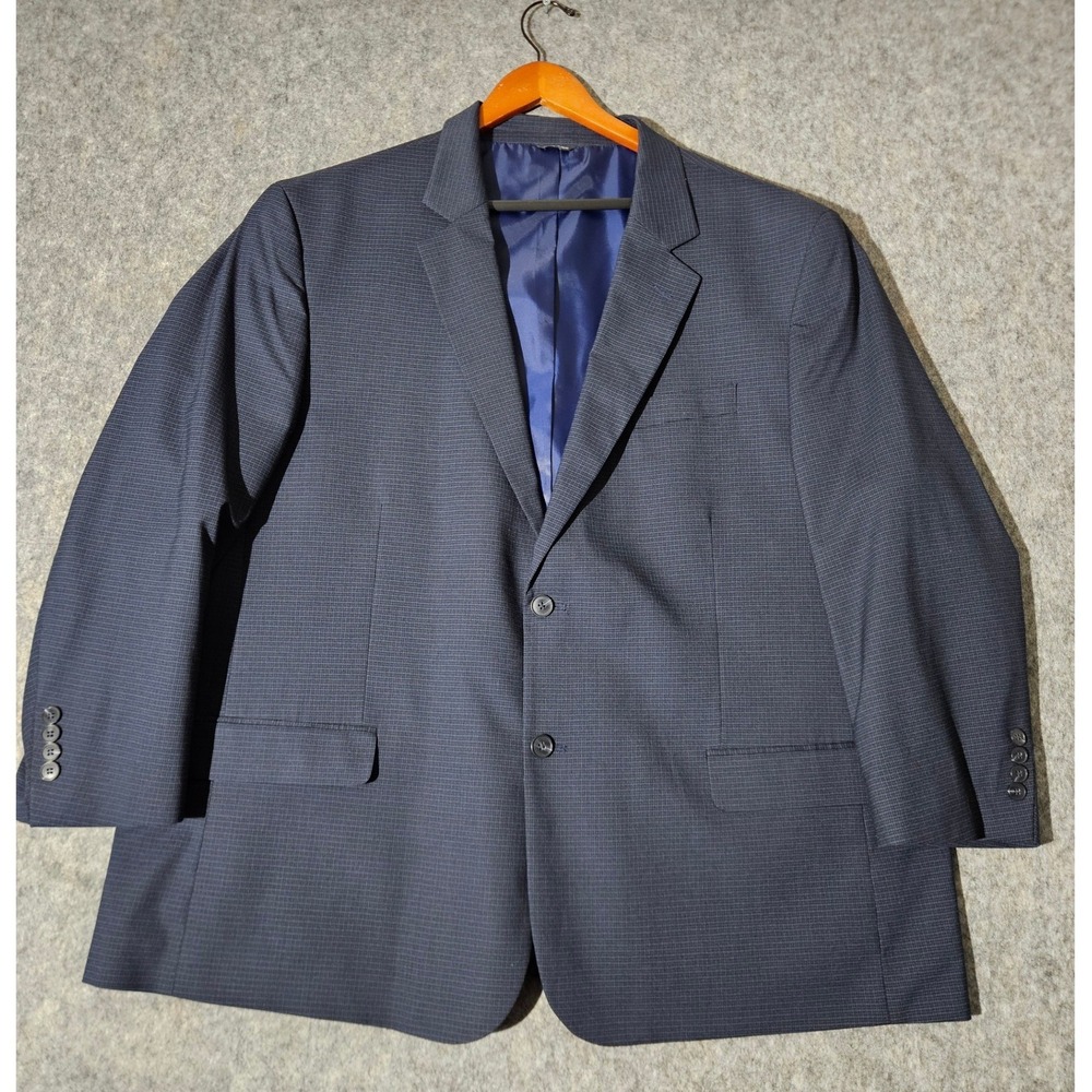 GS Perfect Fit Sport Coat Mens 52R Blue Micro Grid Easy Stretch DXL19A